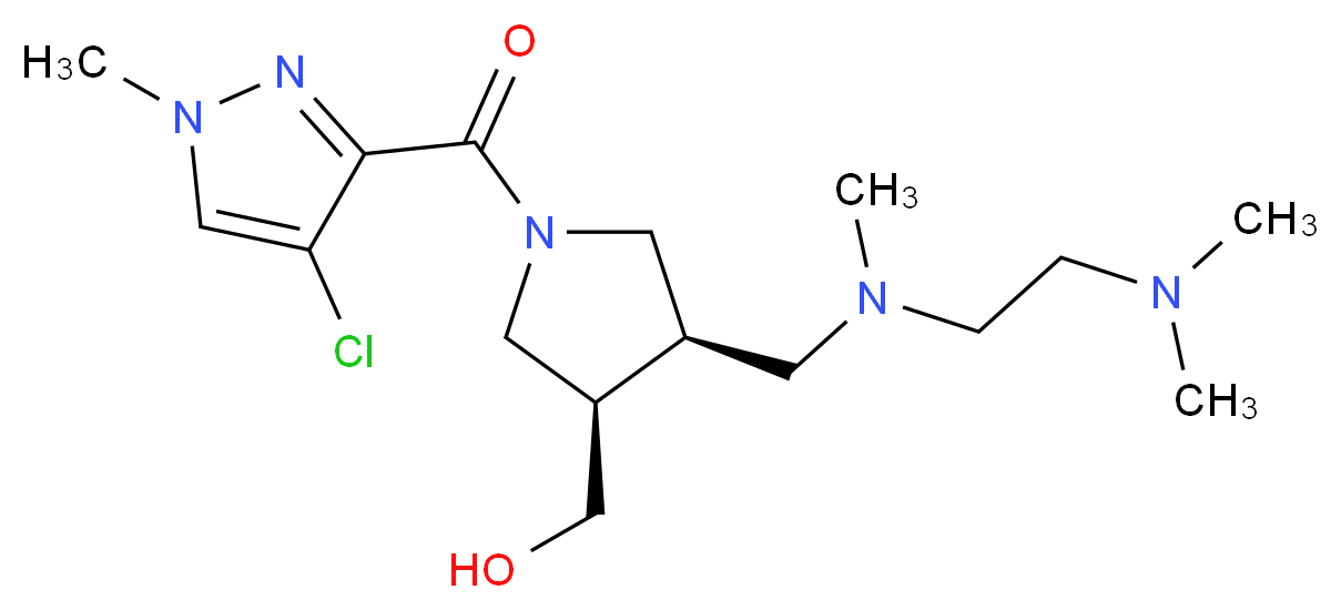 ((3R*,4R*)-1-[(4-chloro-1-methyl-1H-pyrazol-3-yl)carbonyl]-4-{[[2-(dimethylamino)ethyl](methyl)amino]methyl}pyrrolidin-3-yl)methanol_分子结构_CAS_)