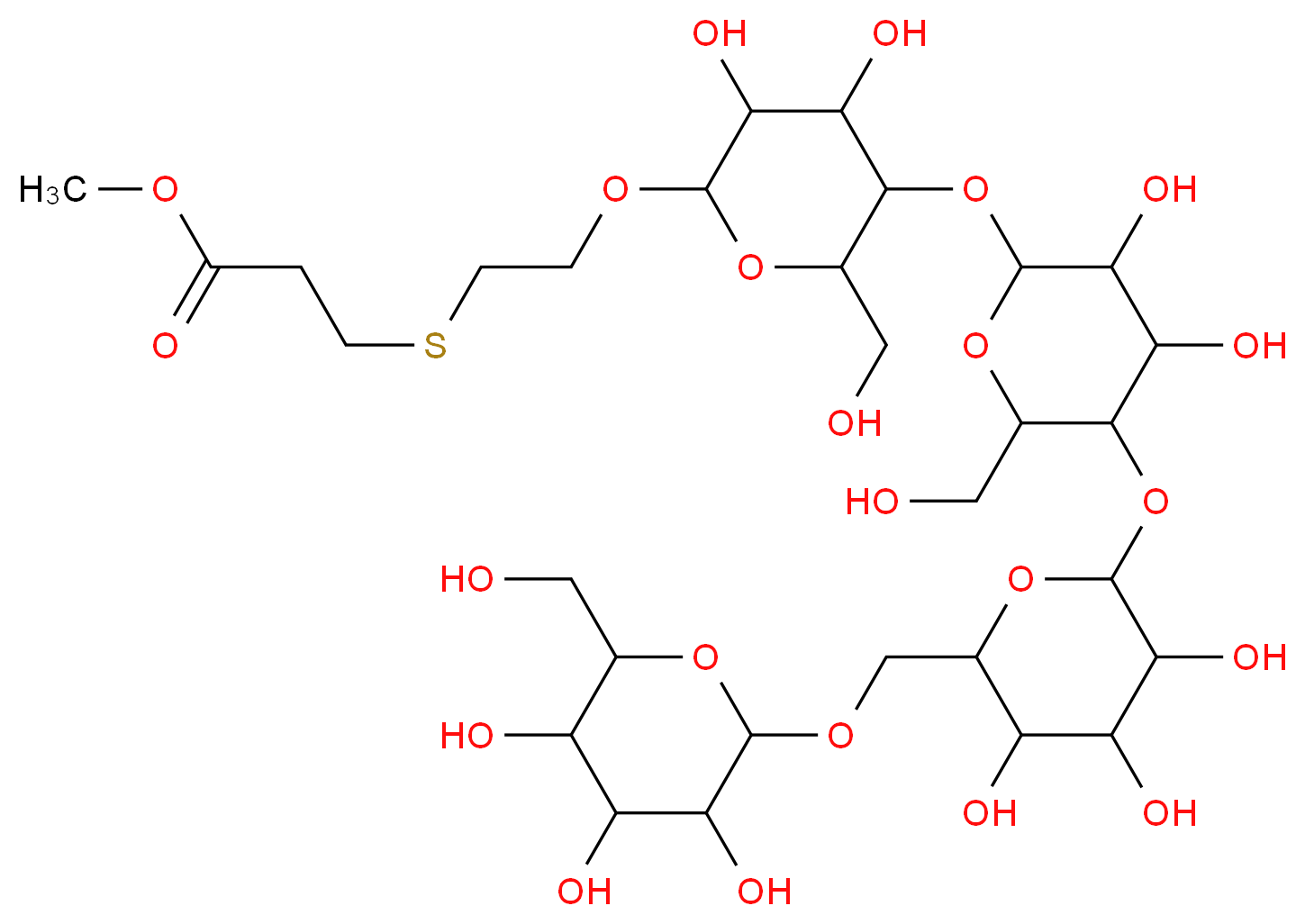 methyl 3-({2-[(5-{[3,4-dihydroxy-6-(hydroxymethyl)-5-{[3,4,5-trihydroxy-6-({[3,4,5-trihydroxy-6-(hydroxymethyl)oxan-2-yl]oxy}methyl)oxan-2-yl]oxy}oxan-2-yl]oxy}-3,4-dihydroxy-6-(hydroxymethyl)oxan-2-yl)oxy]ethyl}sulfanyl)propanoate_分子结构_CAS_90214-99-6