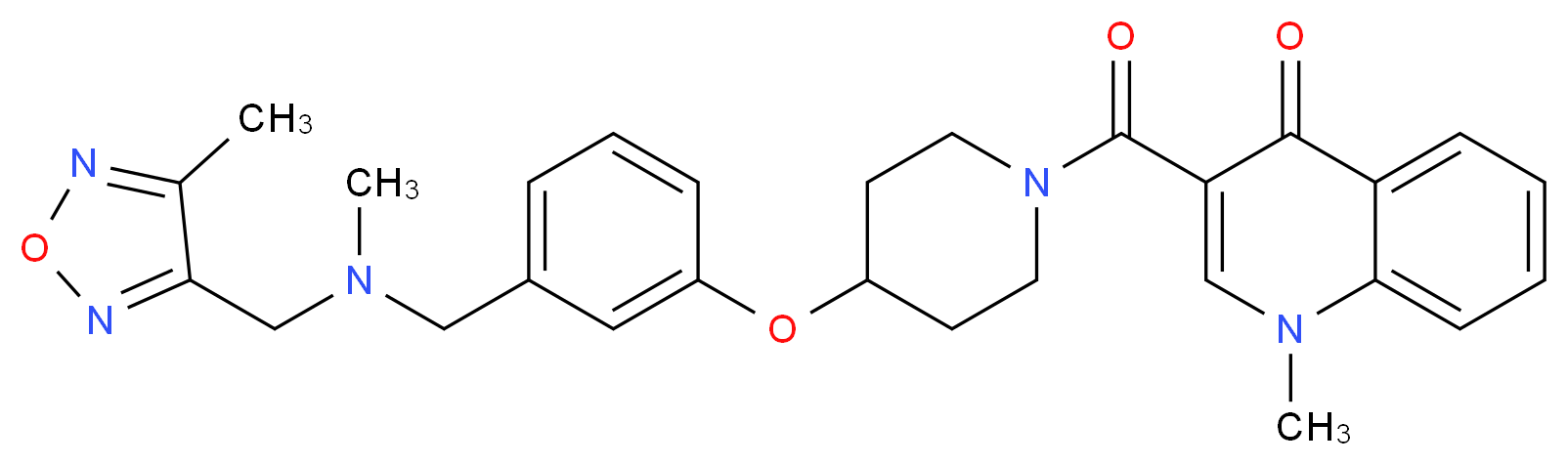 1-methyl-3-({4-[3-({methyl[(4-methyl-1,2,5-oxadiazol-3-yl)methyl]amino}methyl)phenoxy]-1-piperidinyl}carbonyl)-4(1H)-quinolinone_分子结构_CAS_)