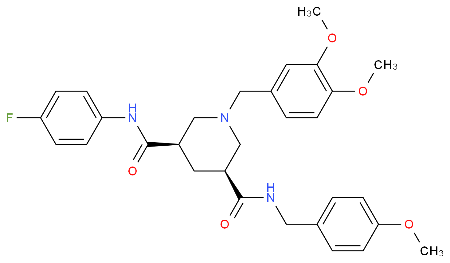 (3R,5S)-1-(3,4-dimethoxybenzyl)-N-(4-fluorophenyl)-N'-(4-methoxybenzyl)-3,5-piperidinedicarboxamide_分子结构_CAS_)
