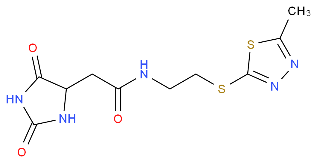 2-(2,5-dioxoimidazolidin-4-yl)-N-{2-[(5-methyl-1,3,4-thiadiazol-2-yl)thio]ethyl}acetamide_分子结构_CAS_)