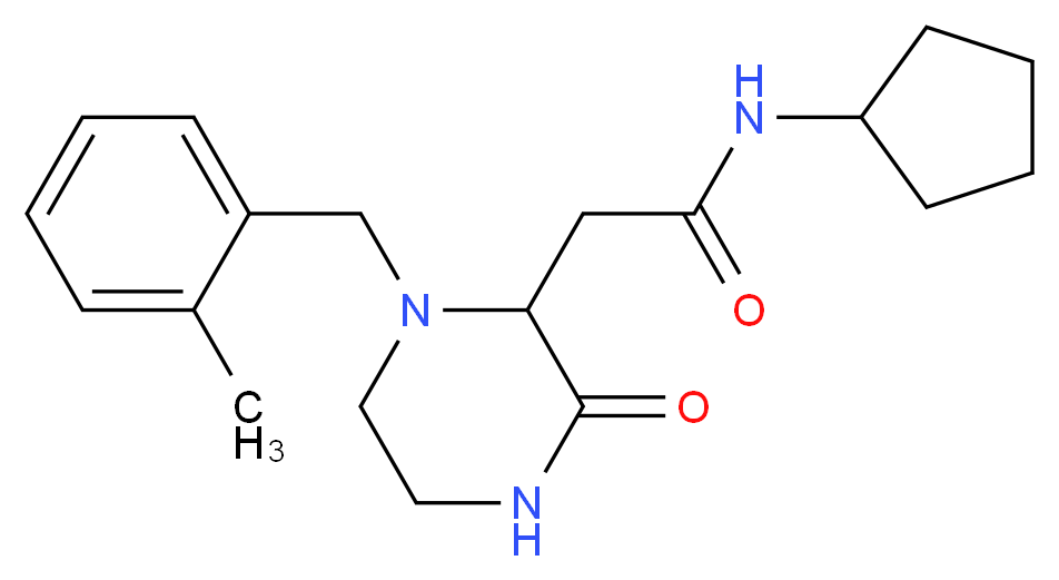 N-cyclopentyl-2-[1-(2-methylbenzyl)-3-oxo-2-piperazinyl]acetamide_分子结构_CAS_)