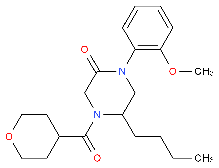 5-butyl-1-(2-methoxyphenyl)-4-(tetrahydro-2H-pyran-4-ylcarbonyl)-2-piperazinone_分子结构_CAS_)