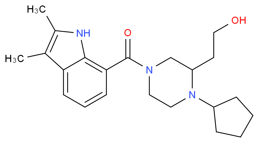 2-{1-cyclopentyl-4-[(2,3-dimethyl-1H-indol-7-yl)carbonyl]-2-piperazinyl}ethanol_分子结构_CAS_)