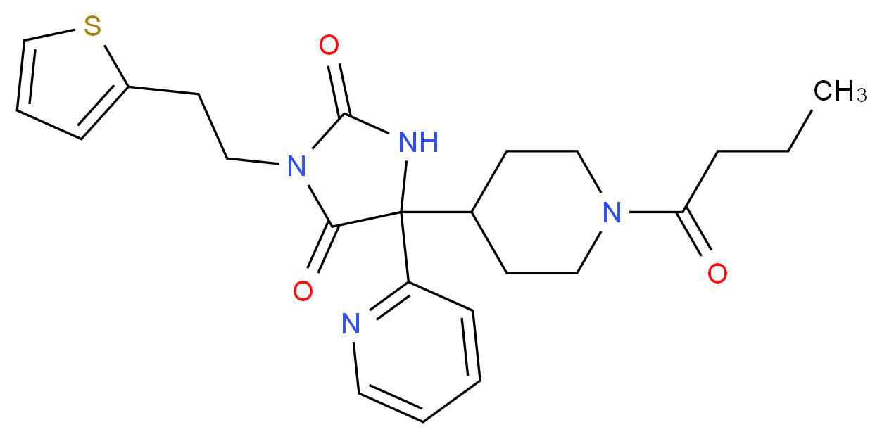 5-(1-butyryl-4-piperidinyl)-5-(2-pyridinyl)-3-[2-(2-thienyl)ethyl]-2,4-imidazolidinedione_分子结构_CAS_)