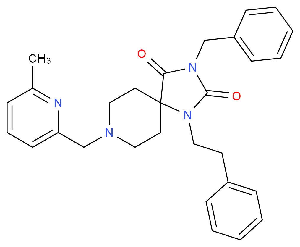 3-benzyl-8-[(6-methyl-2-pyridinyl)methyl]-1-(2-phenylethyl)-1,3,8-triazaspiro[4.5]decane-2,4-dione_分子结构_CAS_)
