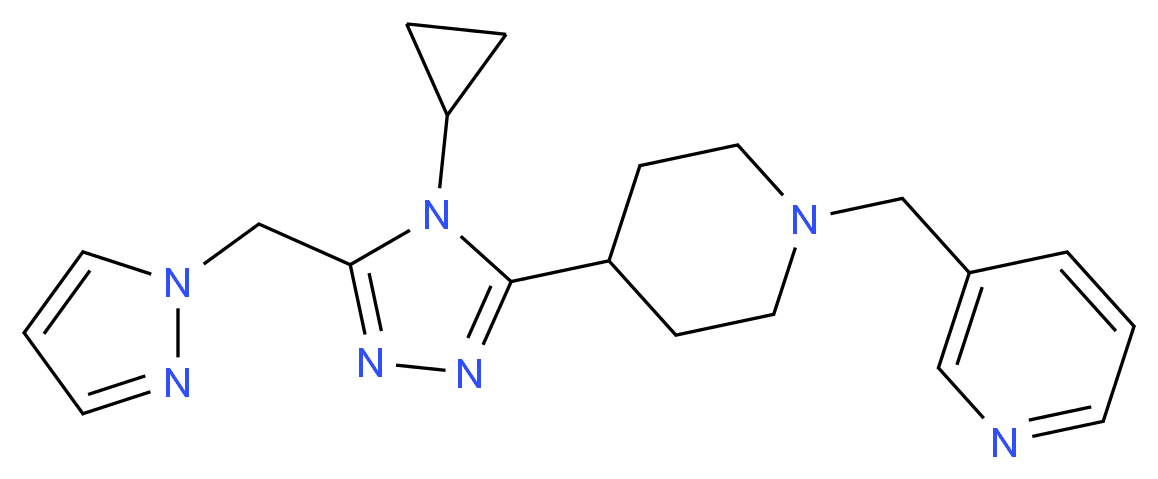 3-({4-[4-cyclopropyl-5-(1H-pyrazol-1-ylmethyl)-4H-1,2,4-triazol-3-yl]piperidin-1-yl}methyl)pyridine_分子结构_CAS_)