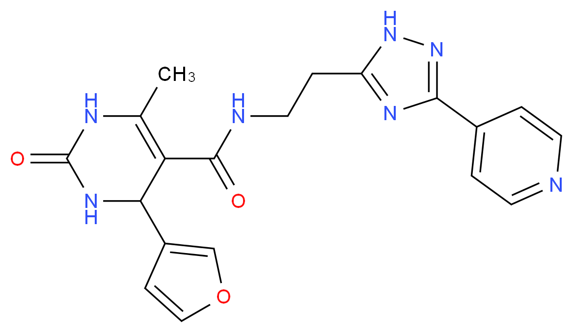 4-(3-furyl)-6-methyl-2-oxo-N-[2-(3-pyridin-4-yl-1H-1,2,4-triazol-5-yl)ethyl]-1,2,3,4-tetrahydropyrimidine-5-carboxamide_分子结构_CAS_)
