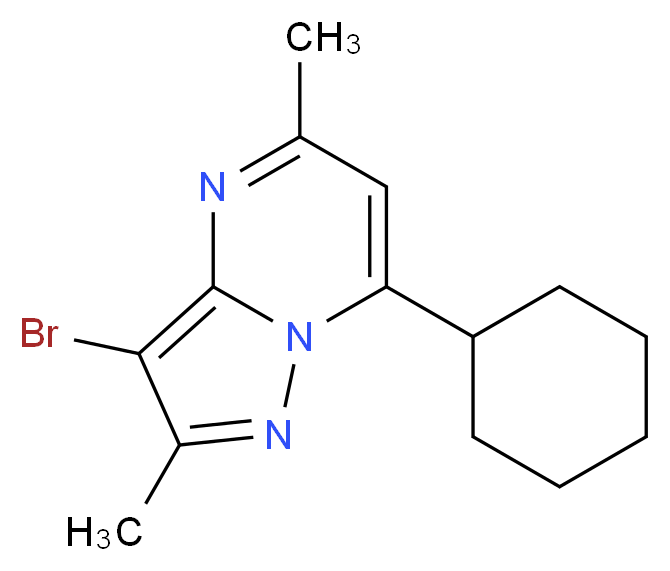 3-Bromo-7-cyclohexyl-2,5-dimethylpyrazolo[1,5-a]pyrimidine_分子结构_CAS_1263286-18-5)