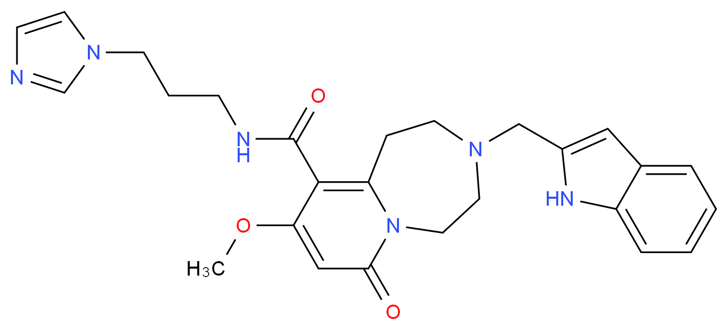 N-[3-(1H-imidazol-1-yl)propyl]-3-(1H-indol-2-ylmethyl)-9-methoxy-7-oxo-1,2,3,4,5,7-hexahydropyrido[1,2-d][1,4]diazepine-10-carboxamide_分子结构_CAS_)