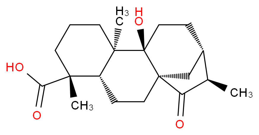 (1R,4S,5R,9R,10R,14R)-10-hydroxy-5,9,14-trimethyl-15-oxotetracyclo[11.2.1.0<sup>1</sup>,<sup>1</sup><sup>0</sup>.0<sup>4</sup>,<sup>9</sup>]hexadecane-5-carboxylic acid_分子结构_CAS_77658-45-8