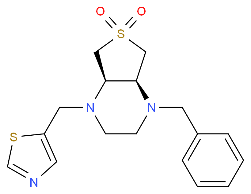 (4aR*,7aS*)-1-benzyl-4-(1,3-thiazol-5-ylmethyl)octahydrothieno[3,4-b]pyrazine 6,6-dioxide_分子结构_CAS_)