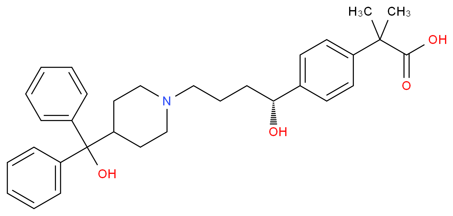 2-{4-[(1R)-1-hydroxy-4-[4-(hydroxydiphenylmethyl)piperidin-1-yl]butyl]phenyl}-2-methylpropanoic acid_分子结构_CAS_139965-10-9