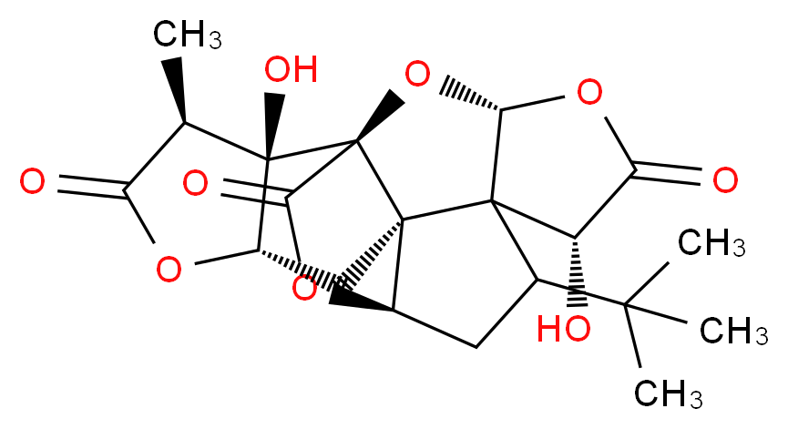 (1R,3R,6R,10R,11S,13S,16S,17R)-8-tert-butyl-6,17-dihydroxy-16-methyl-2,4,14,19-tetraoxahexacyclo[8.7.2.0<sup>1</sup>,<sup>1</sup><sup>1</sup>.0<sup>3</sup>,<sup>7</sup>.0<sup>7</sup>,<sup>1</sup><sup>1</sup>.0<sup>1</sup><sup>3</sup>,<sup>1</sup><sup>7</sup>]nonadecane-5,15,18-trione_分子结构_CAS_24512-63-8