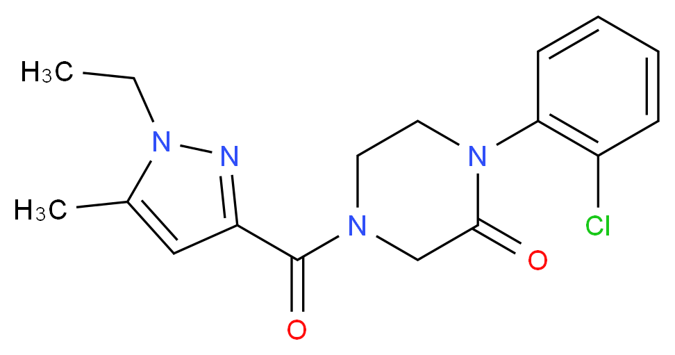 1-(2-chlorophenyl)-4-[(1-ethyl-5-methyl-1H-pyrazol-3-yl)carbonyl]-2-piperazinone_分子结构_CAS_)
