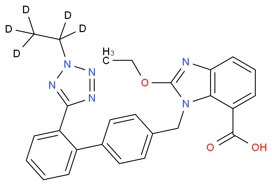 2-ethoxy-1-[(4-{2-[2-(<sup>2</sup>H<sub>5</sub>)ethyl-2H-1,2,3,4-tetrazol-5-yl]phenyl}phenyl)methyl]-1H-1,3-benzodiazole-7-carboxylic acid_分子结构_CAS_1246820-58-5