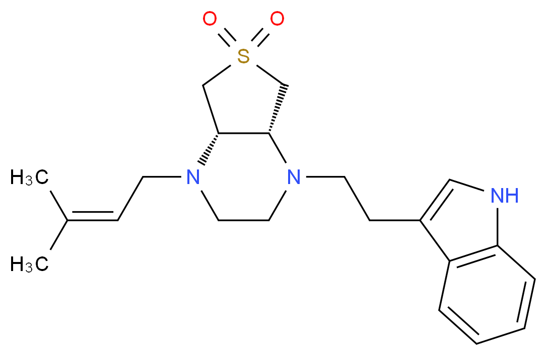 (4aS*,7aR*)-1-[2-(1H-indol-3-yl)ethyl]-4-(3-methylbut-2-en-1-yl)octahydrothieno[3,4-b]pyrazine 6,6-dioxide_分子结构_CAS_)