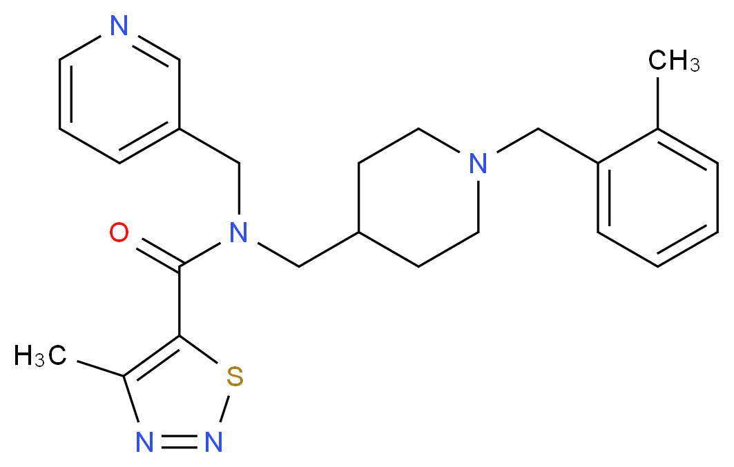4-methyl-N-{[1-(2-methylbenzyl)-4-piperidinyl]methyl}-N-(3-pyridinylmethyl)-1,2,3-thiadiazole-5-carboxamide_分子结构_CAS_)