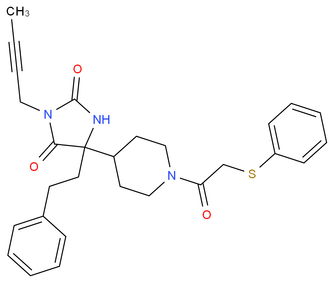 3-(2-butyn-1-yl)-5-(2-phenylethyl)-5-{1-[(phenylthio)acetyl]-4-piperidinyl}-2,4-imidazolidinedione_分子结构_CAS_)