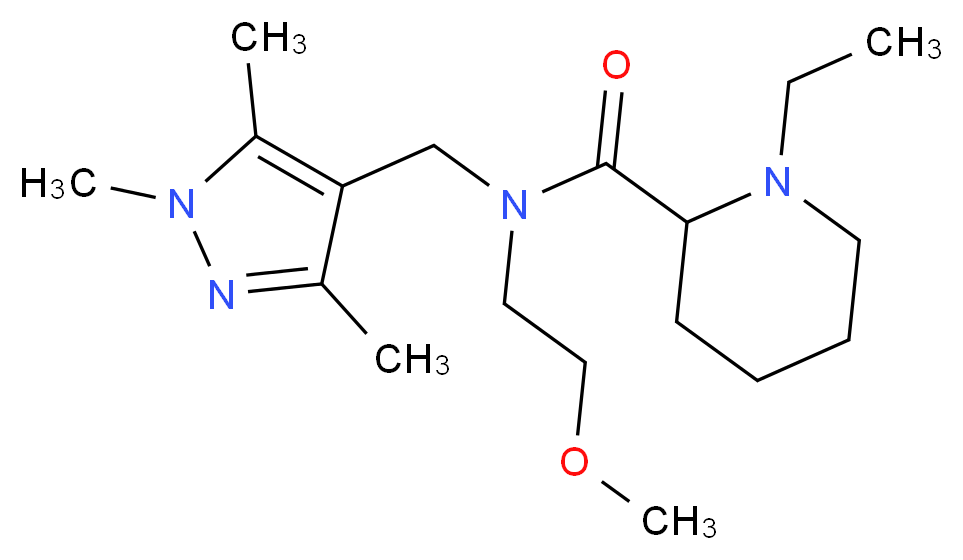 1-ethyl-N-(2-methoxyethyl)-N-[(1,3,5-trimethyl-1H-pyrazol-4-yl)methyl]piperidine-2-carboxamide_分子结构_CAS_)