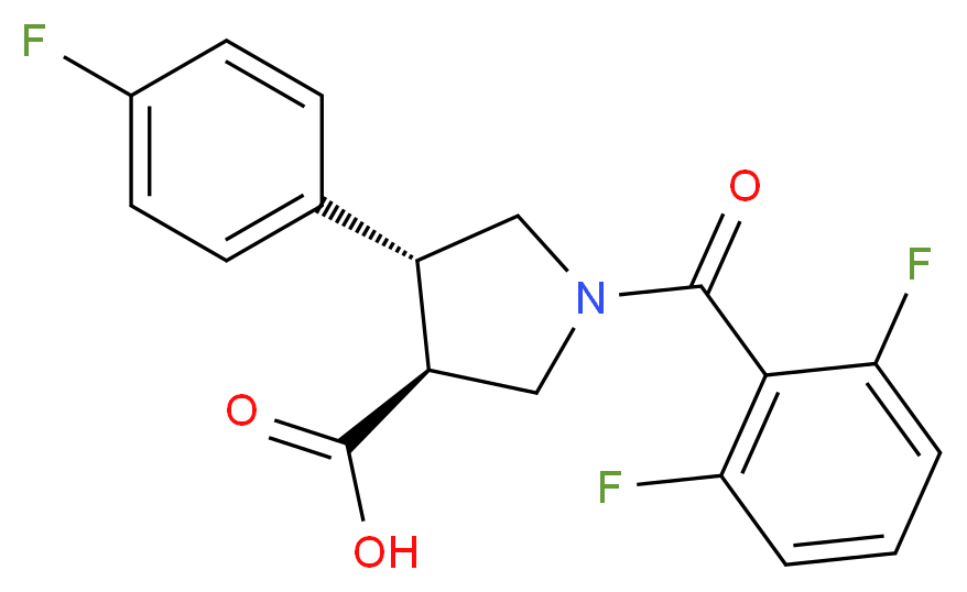 (3S*,4R*)-1-(2,6-difluorobenzoyl)-4-(4-fluorophenyl)pyrrolidine-3-carboxylic acid_分子结构_CAS_)