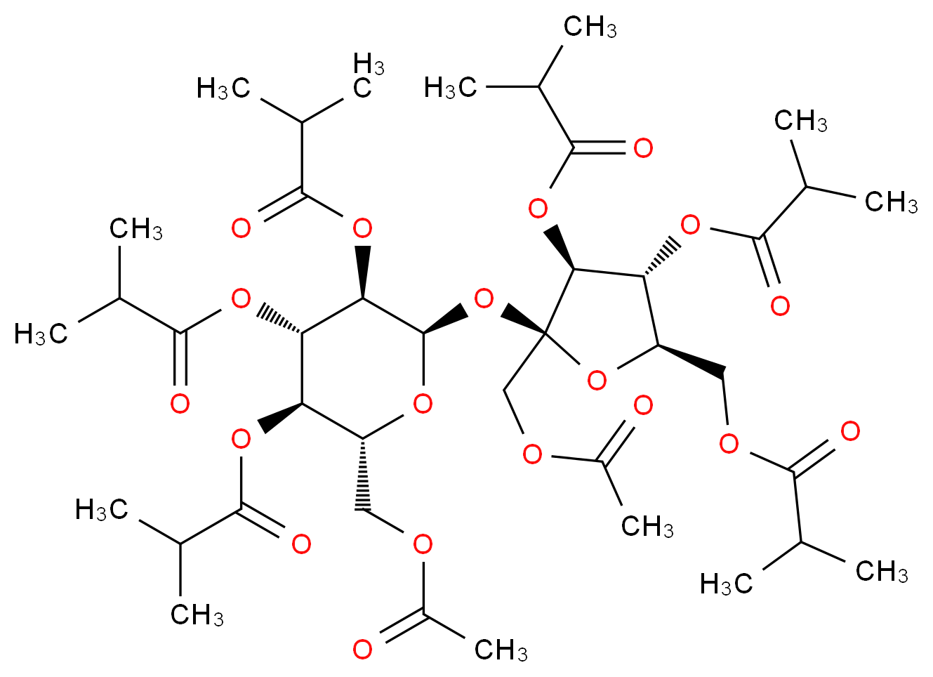 [(2R,3R,4S,5S)-5-[(acetyloxy)methyl]-5-{[(2R,3R,4S,5R,6R)-6-[(acetyloxy)methyl]-3,4,5-tris[(2-methylpropanoyl)oxy]oxan-2-yl]oxy}-3,4-bis[(2-methylpropanoyl)oxy]oxolan-2-yl]methyl 2-methylpropanoate_分子结构_CAS_27216-37-1