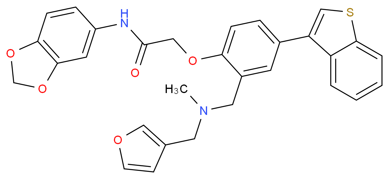 N-1,3-benzodioxol-5-yl-2-(4-(1-benzothien-3-yl)-2-{[(3-furylmethyl)(methyl)amino]methyl}phenoxy)acetamide_分子结构_CAS_)