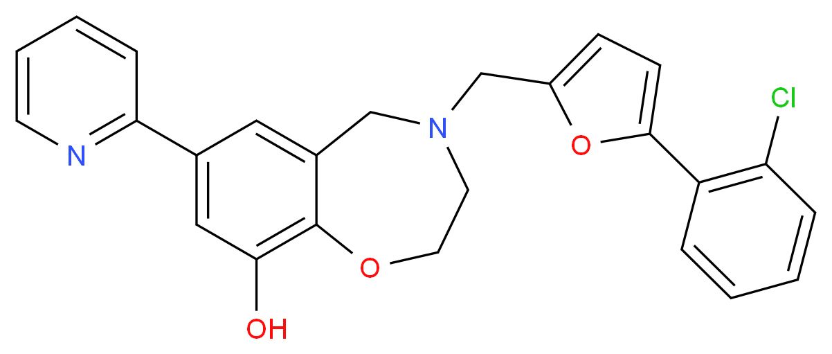 4-{[5-(2-chlorophenyl)-2-furyl]methyl}-7-(2-pyridinyl)-2,3,4,5-tetrahydro-1,4-benzoxazepin-9-ol_分子结构_CAS_)