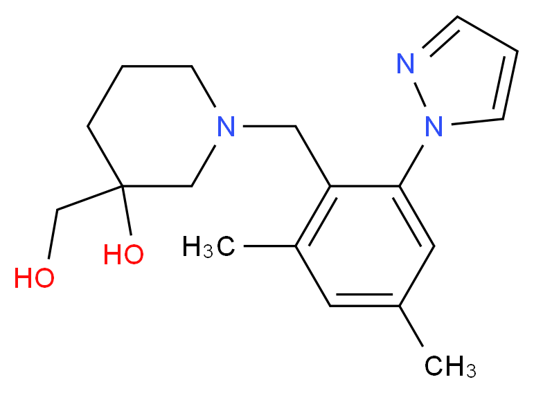 1-[2,4-dimethyl-6-(1H-pyrazol-1-yl)benzyl]-3-(hydroxymethyl)-3-piperidinol_分子结构_CAS_)