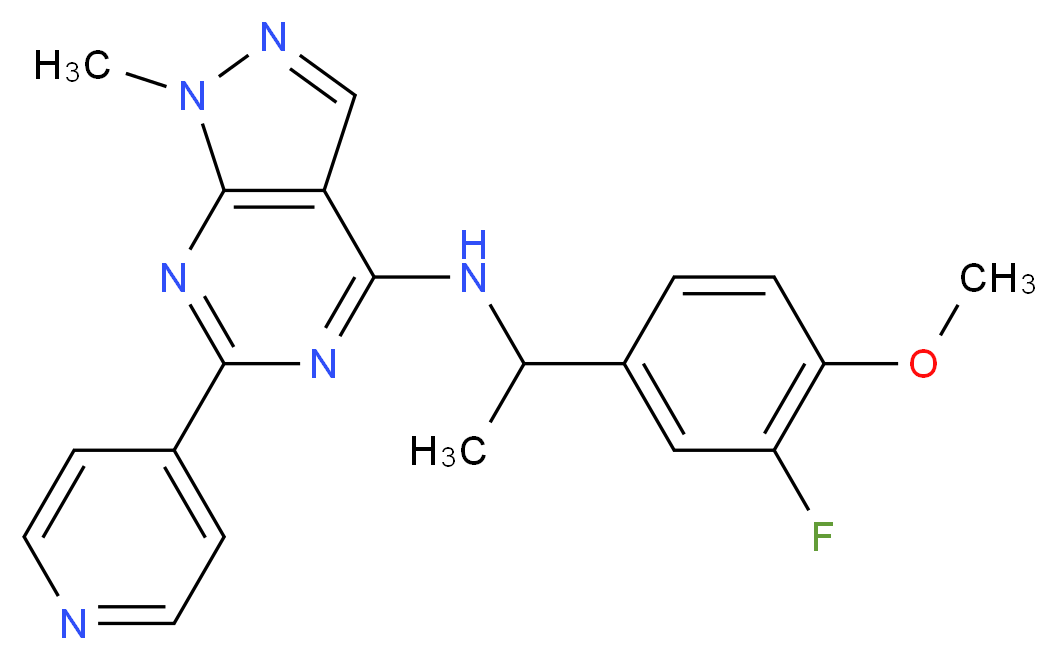 N-[1-(3-fluoro-4-methoxyphenyl)ethyl]-1-methyl-6-pyridin-4-yl-1H-pyrazolo[3,4-d]pyrimidin-4-amine_分子结构_CAS_)
