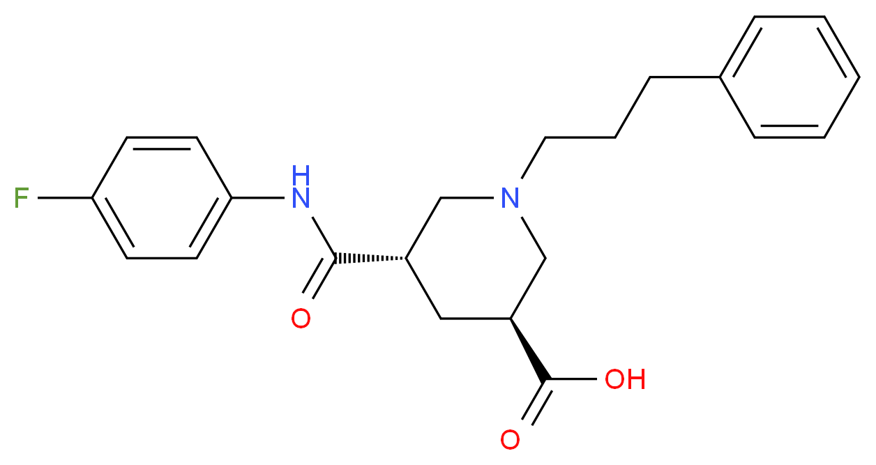 (3S*,5S*)-5-{[(4-fluorophenyl)amino]carbonyl}-1-(3-phenylpropyl)-3-piperidinecarboxylic acid_分子结构_CAS_)