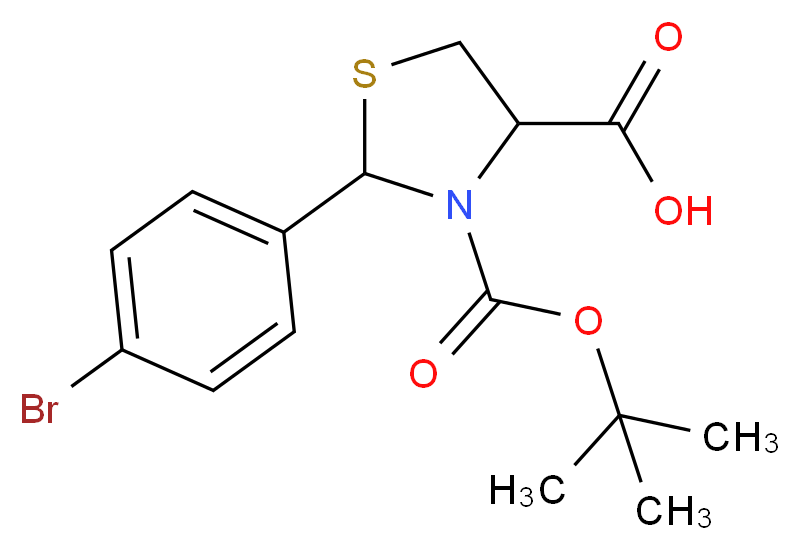 3-BOC-2-(4-BROMO-PHENYL)-THIAZOLIDINE-4-CARBOXYLIC ACID_分子结构_CAS_1008262-90-5)