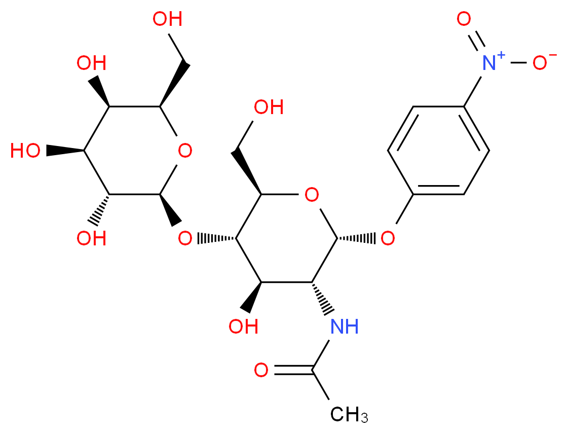 N-[(2R,3R,4R,5S,6R)-4-hydroxy-6-(hydroxymethyl)-2-(4-nitrophenoxy)-5-{[(2S,3R,4S,5R,6R)-3,4,5-trihydroxy-6-(hydroxymethyl)oxan-2-yl]oxy}oxan-3-yl]acetamide_分子结构_CAS_184377-56-8