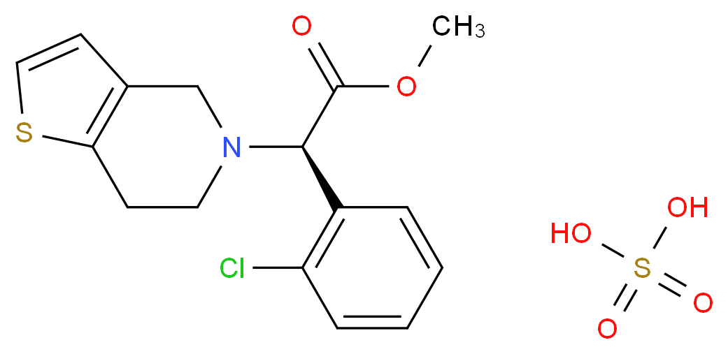 sulfuric acid methyl (2R)-2-(2-chlorophenyl)-2-{4H,5H,6H,7H-thieno[3,2-c]pyridin-5-yl}acetate_分子结构_CAS_120202-71-3