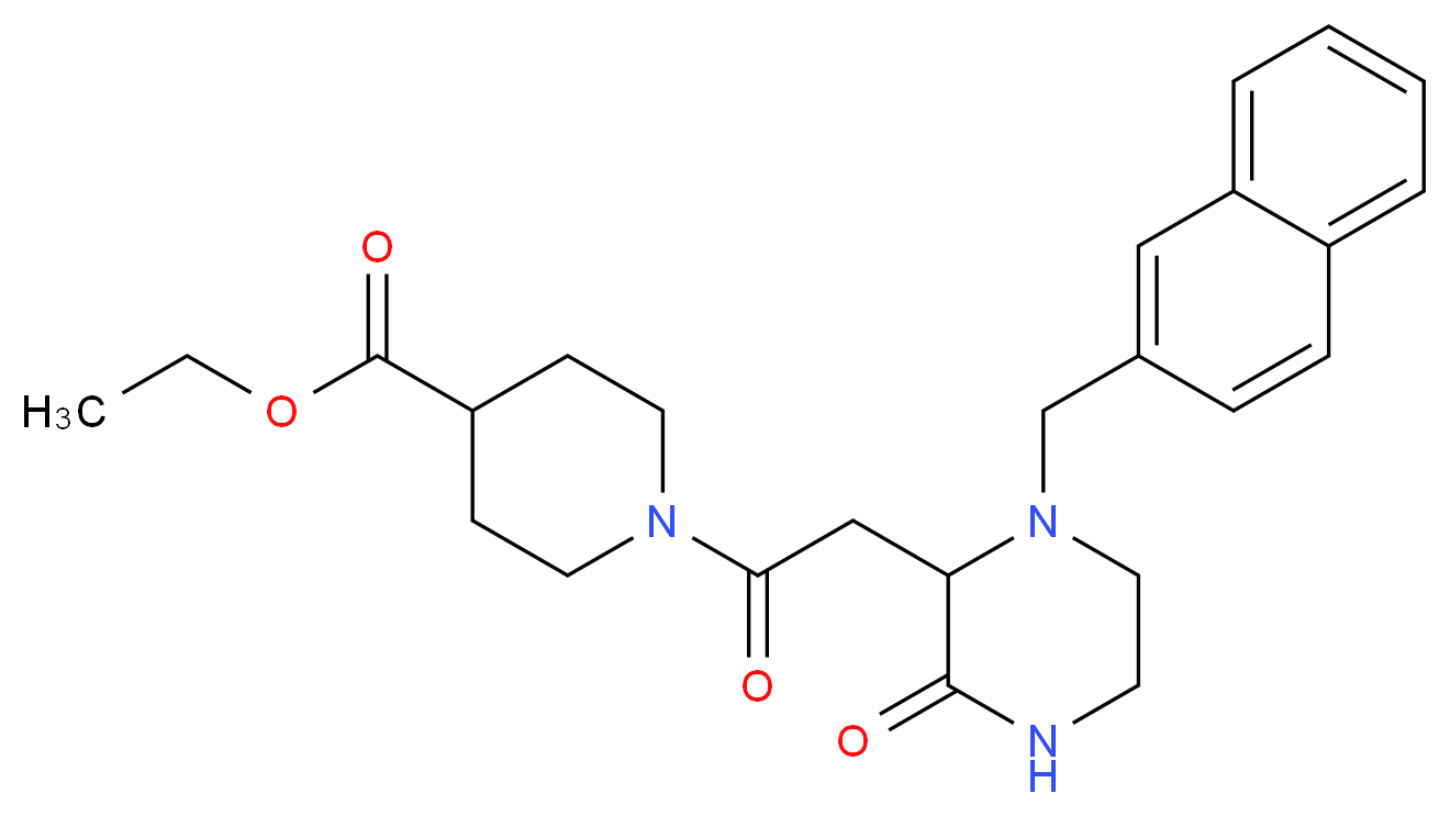 ethyl 1-{[1-(2-naphthylmethyl)-3-oxo-2-piperazinyl]acetyl}-4-piperidinecarboxylate_分子结构_CAS_)
