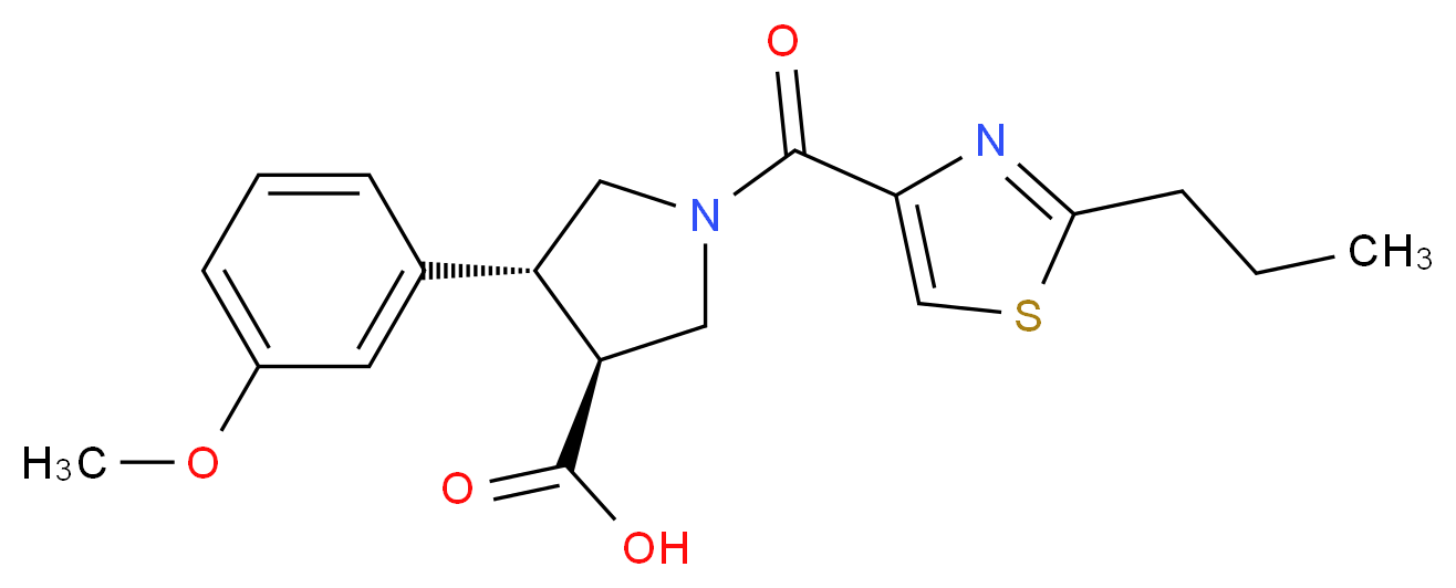 (3S*,4R*)-4-(3-methoxyphenyl)-1-[(2-propyl-1,3-thiazol-4-yl)carbonyl]pyrrolidine-3-carboxylic acid_分子结构_CAS_)