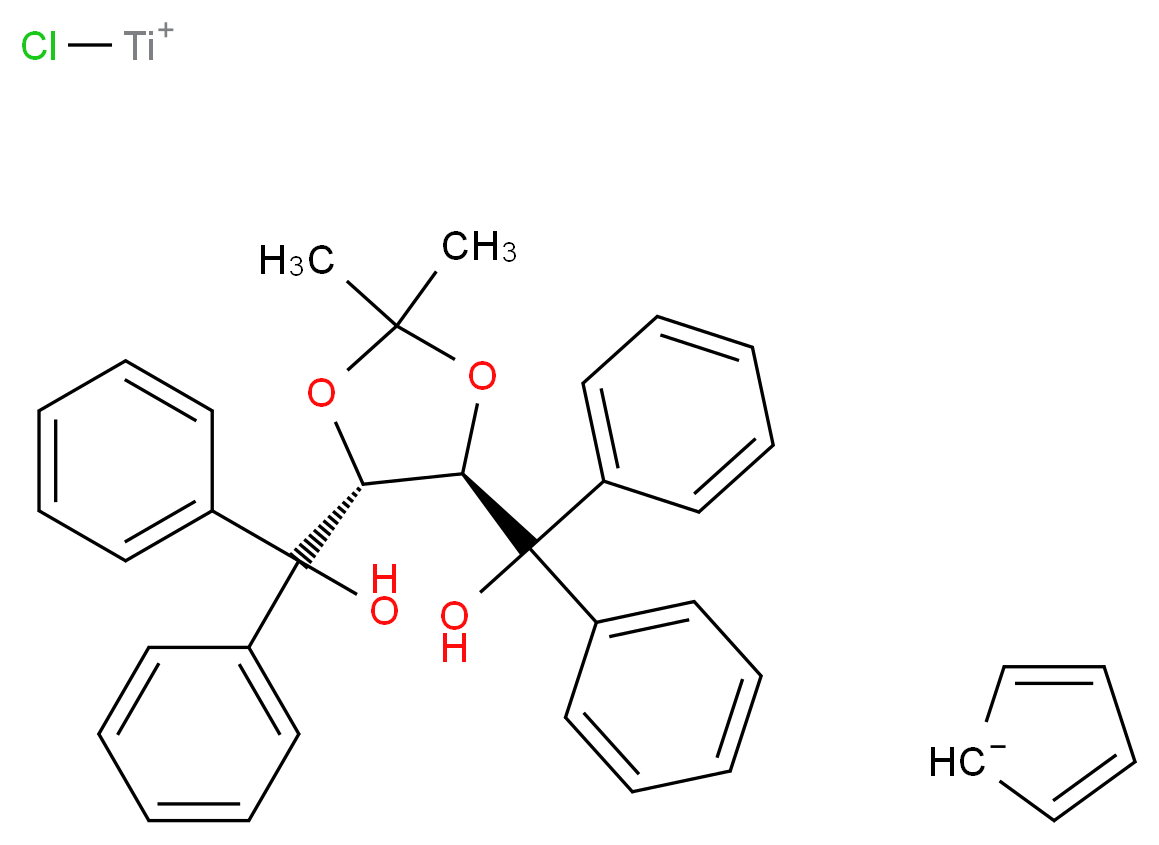 氯环戊二烯基[(4R,5R)-2,2-二甲基-α,α,α′,α′-四苯基-1,3-二氧戊环-4,5-二甲醇酸根]钛_分子结构_CAS_132068-98-5)