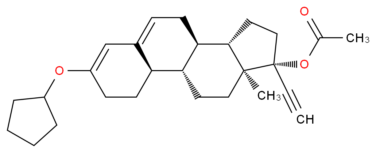 (1S,2R,10R,11S,14R,15S)-5-(cyclopentyloxy)-14-ethynyl-15-methyltetracyclo[8.7.0.0<sup>2</sup>,<sup>7</sup>.0<sup>1</sup><sup>1</sup>,<sup>1</sup><sup>5</sup>]heptadeca-5,7-dien-14-yl acetate_分子结构_CAS_3000-39-3