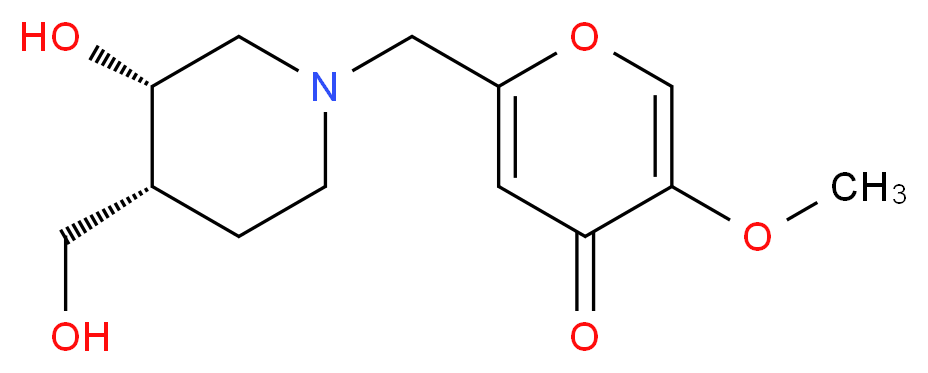 2-{[(3S*,4R*)-3-hydroxy-4-(hydroxymethyl)-1-piperidinyl]methyl}-5-methoxy-4H-pyran-4-one_分子结构_CAS_)