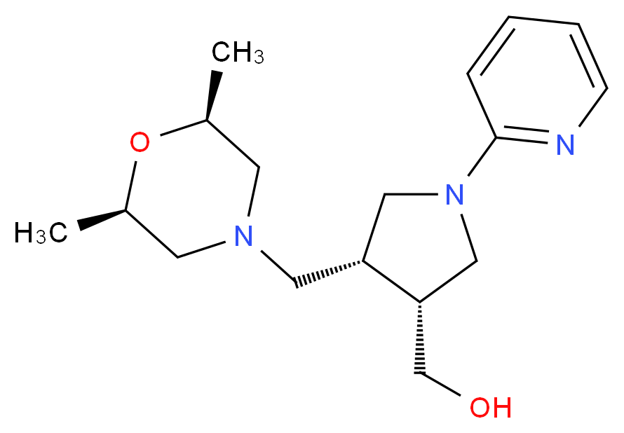 ((3R*,4R*)-4-{[(2R*,6S*)-2,6-dimethylmorpholin-4-yl]methyl}-1-pyridin-2-ylpyrrolidin-3-yl)methanol_分子结构_CAS_)