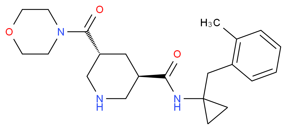 (3R*,5R*)-N-[1-(2-methylbenzyl)cyclopropyl]-5-(morpholin-4-ylcarbonyl)piperidine-3-carboxamide_分子结构_CAS_)