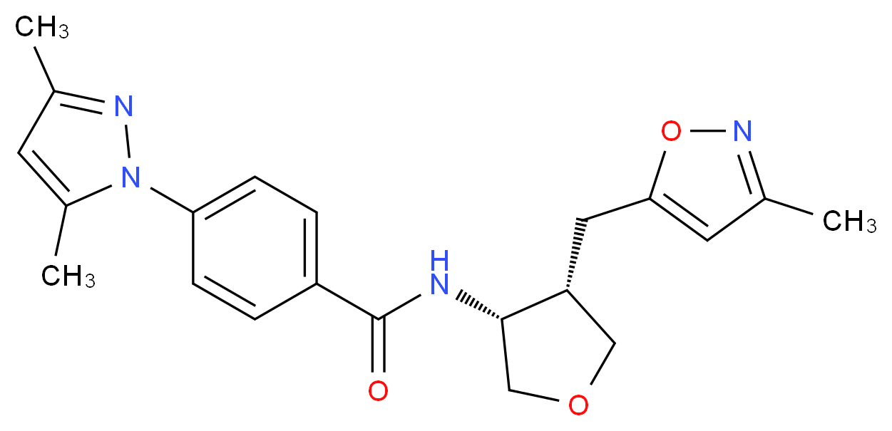 4-(3,5-dimethyl-1H-pyrazol-1-yl)-N-{(3R*,4S*)-4-[(3-methylisoxazol-5-yl)methyl]tetrahydrofuran-3-yl}benzamide_分子结构_CAS_)