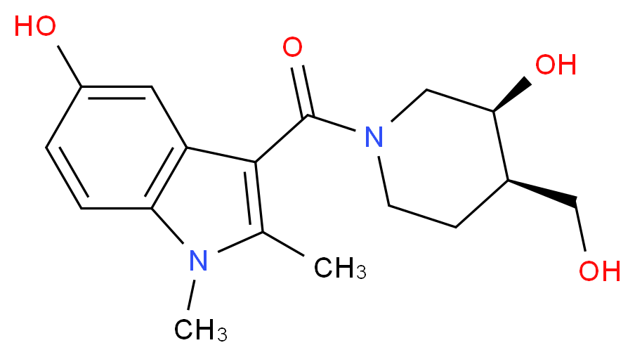 3-{[(3S*,4R*)-3-hydroxy-4-(hydroxymethyl)-1-piperidinyl]carbonyl}-1,2-dimethyl-1H-indol-5-ol_分子结构_CAS_)