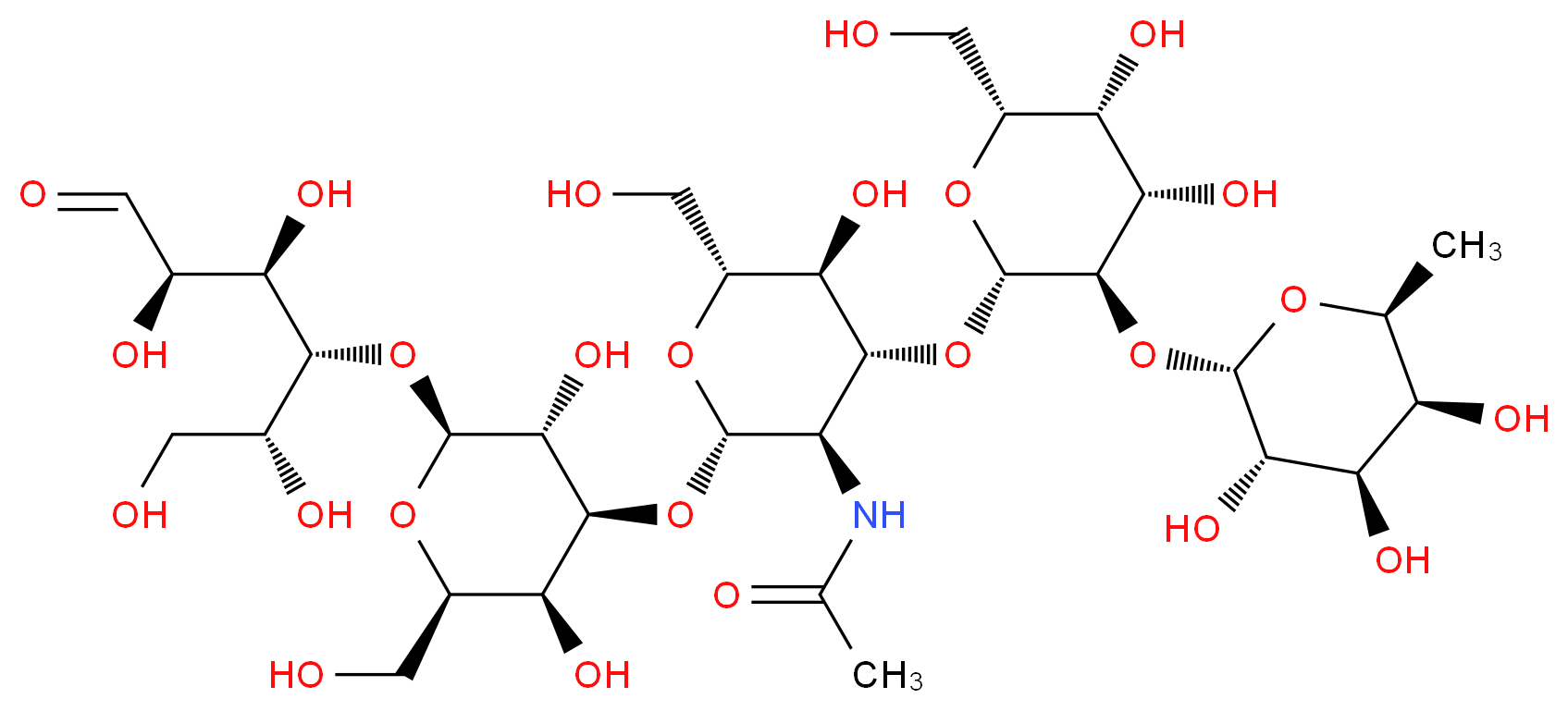 N-[(2S,3R,4R,5S,6R)-2-{[(2R,3S,4S,5R,6S)-3,5-dihydroxy-2-(hydroxymethyl)-6-{[(2R,3R,4R,5R)-1,2,4,5-tetrahydroxy-6-oxohexan-3-yl]oxy}oxan-4-yl]oxy}-4-{[(2R,3R,4S,5R,6R)-4,5-dihydroxy-6-(hydroxymethyl)-3-{[(2S,3S,4R,5S,6S)-3,4,5-trihydroxy-6-methyloxan-2-yl]oxy}oxan-2-yl]oxy}-5-hydroxy-6-(hydroxymethyl)oxan-3-yl]acetamide_分子结构_CAS_7578-25-8