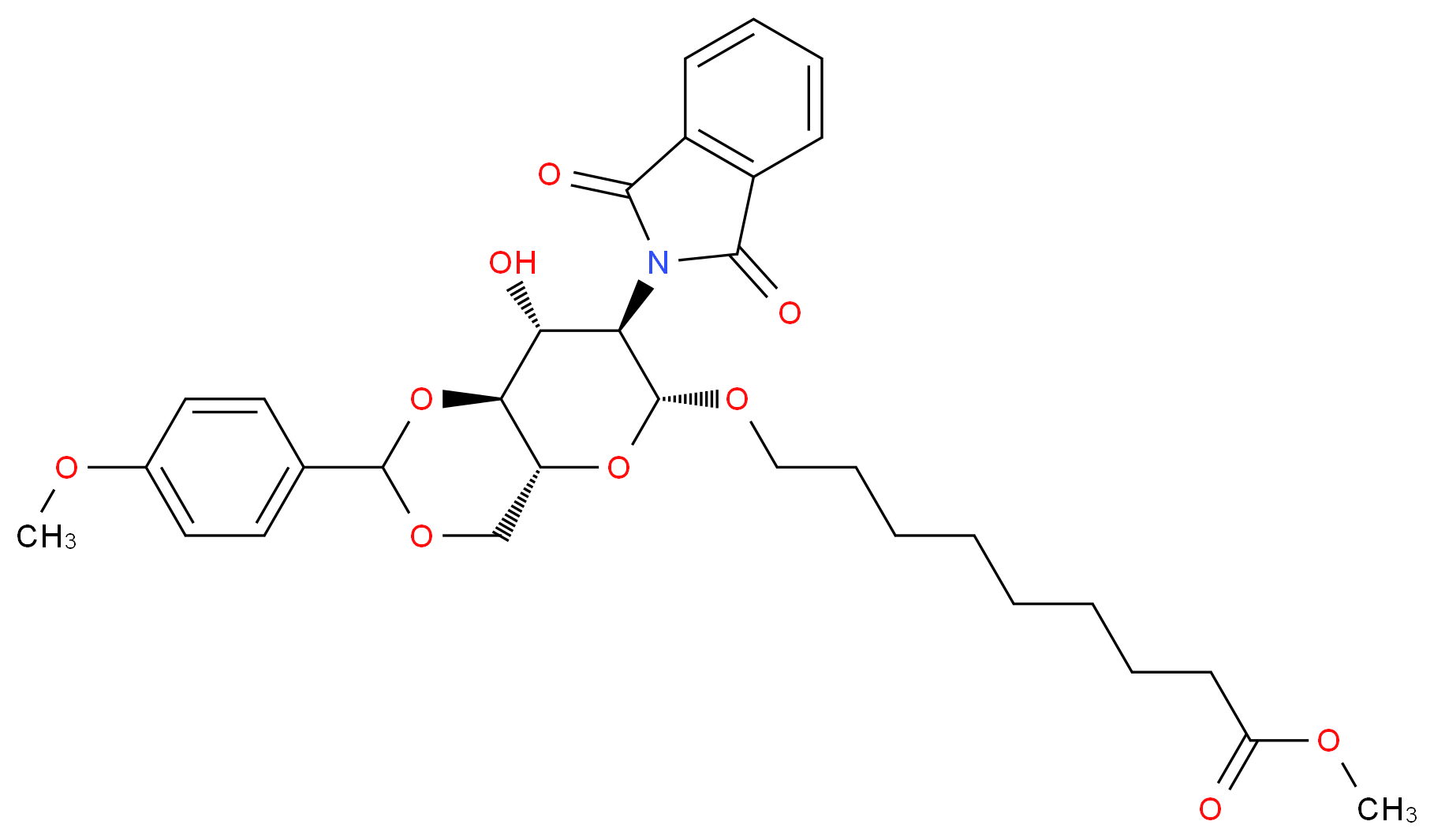 8-Methoxycarbonyloctyl-2-deoxy-2-phthalimido-4,6-O-(methoxybenzylidene)-β-D-glucopyranoside_分子结构_CAS_359436-88-7)