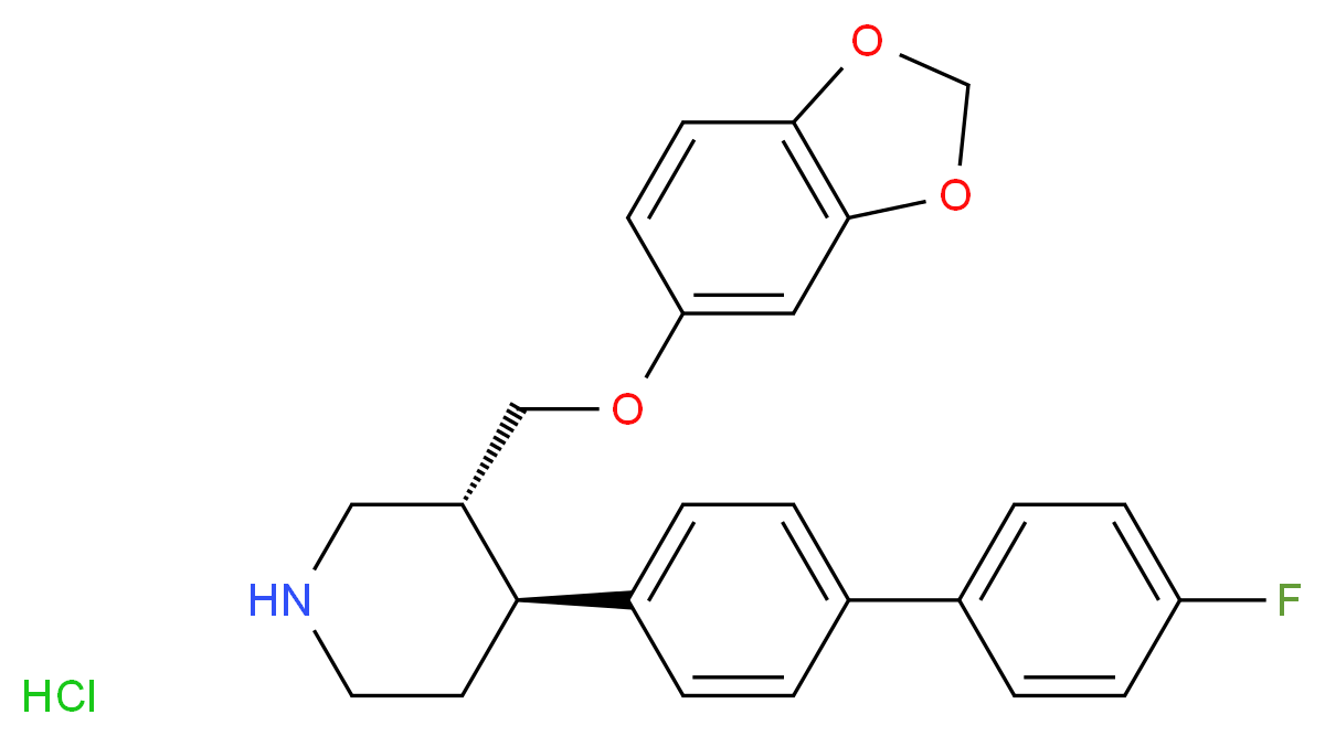 TRANS-3-(BENZO[1,3]DIOXOL-5-YLOXYMETHYL)-4-(4'-FLUORO-BIPHENYL-4-YL)-PIPERIDINE HYDROCHLORIDE_分子结构_CAS_1217655-87-2)