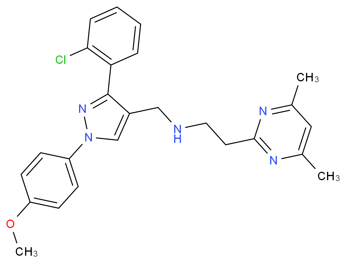 N-{[3-(2-chlorophenyl)-1-(4-methoxyphenyl)-1H-pyrazol-4-yl]methyl}-2-(4,6-dimethyl-2-pyrimidinyl)ethanamine_分子结构_CAS_)