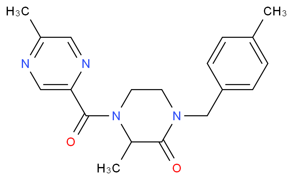 3-methyl-1-(4-methylbenzyl)-4-[(5-methylpyrazin-2-yl)carbonyl]piperazin-2-one_分子结构_CAS_)