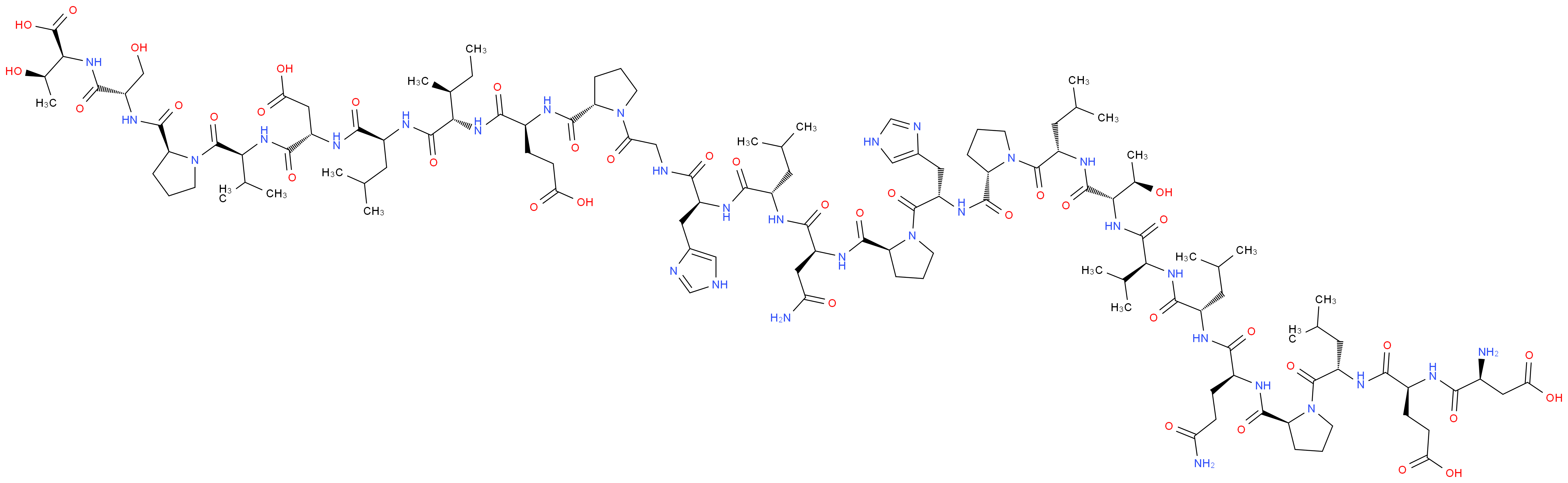 (4S)-4-{[(2S)-1-{2-[(2S)-2-[(2S)-2-[(2S)-2-{[(2S)-1-[(2S)-2-{[(2S)-1-[(2S)-2-[(2S,3R)-2-[(2S)-2-[(2S)-2-[(2S)-2-{[(2S)-1-[(2S)-2-[(2S)-2-[(2S)-2-amino-3-carboxypropanamido]-4-carboxybutanamido]-4-methylpentanoyl]pyrrolidin-2-yl]formamido}-4-carbamoylbutanamido]-4-methylpentanamido]-3-methylbutanamido]-3-hydroxybutanamido]-4-methylpentanoyl]pyrrolidin-2-yl]formamido}-3-(1H-imidazol-4-yl)propanoyl]pyrrolidin-2-yl]formamido}-3-carbamoylpropanamido]-4-methylpentanamido]-3-(1H-imidazol-4-yl)propanamido]acetyl}pyrrolidin-2-yl]formamido}-4-{[(1S,2S)-1-{[(1S)-1-{[(1S)-2-carboxy-1-{[(2S)-1-[(2S)-2-{[(1S)-1-{[(1S,2R)-1-carboxy-2-hydroxypropyl]carbamoyl}-2-hydroxyethyl]carbamoyl}pyrrolidin-1-yl]-3-methyl-1-oxobutan-2-yl]carbamoyl}ethyl]carbamoyl}-3-methylbutyl]carbamoyl}-2-methylbutyl]carbamoyl}butanoic acid_分子结构_CAS_107978-77-8