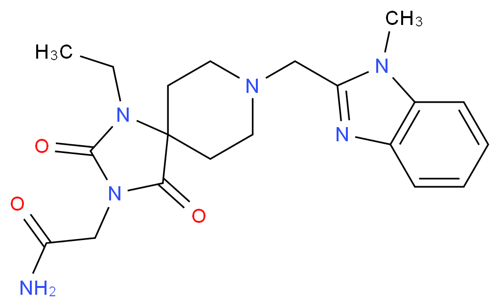2-{1-ethyl-8-[(1-methyl-1H-benzimidazol-2-yl)methyl]-2,4-dioxo-1,3,8-triazaspiro[4.5]dec-3-yl}acetamide_分子结构_CAS_)